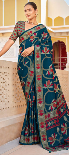 Blue color Saree in Silk fabric with Weaving work