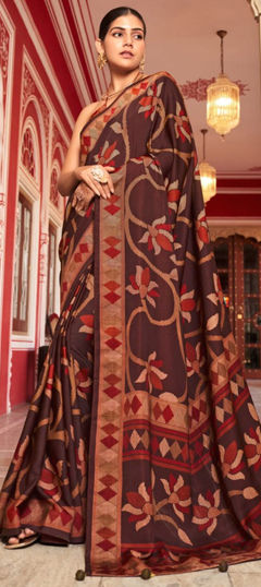 Beige and Brown color Saree in Silk fabric with Weaving work