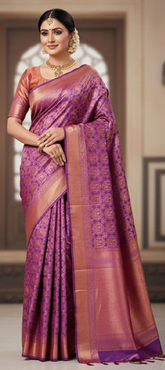 Purple and Violet color Saree in Art Silk fabric with Weaving work