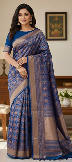 Blue color Saree in Art Silk fabric with Weaving work