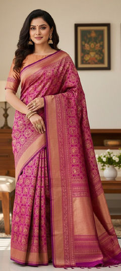 Pink and Majenta color Saree in Art Silk fabric with Weaving work