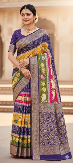Multicolor color Saree in Art Silk fabric with Bandhej, Printed, Weaving work
