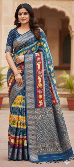 Multicolor color Saree in Art Silk fabric with Bandhej, Printed, Weaving work