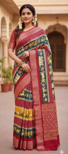 Multicolor color Saree in Art Silk fabric with Bandhej, Printed, Weaving work