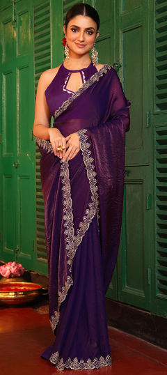 Purple and Violet color Saree in Tissue fabric with Swarovski work