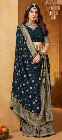 Blue color Saree in Viscose fabric with Stone, Weaving work