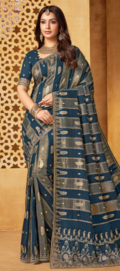 Blue color Saree in Silk fabric with Stone work