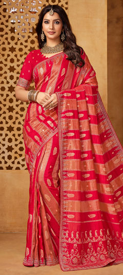 Pink and Majenta color Saree in Silk fabric with Stone work