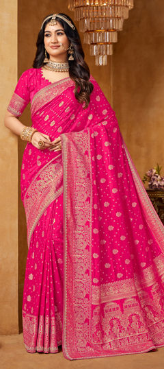 Pink and Majenta color Saree in Viscose fabric with Stone, Weaving work