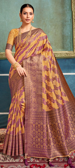 Multicolor color Saree in Silk fabric with Weaving work