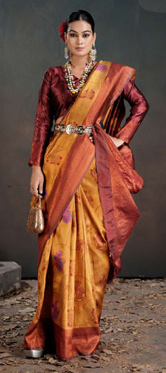 Yellow color Saree in Art Silk fabric with Weaving work
