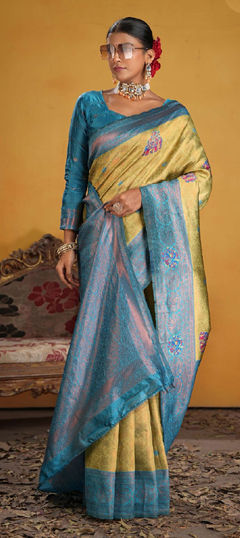 Yellow color Saree in Art Silk fabric with Weaving work
