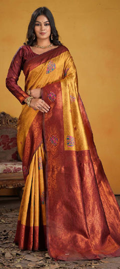 Yellow color Saree in Art Silk fabric with Weaving work
