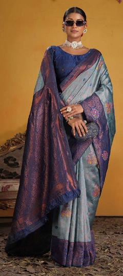 Black and Grey color Saree in Art Silk fabric with Weaving work