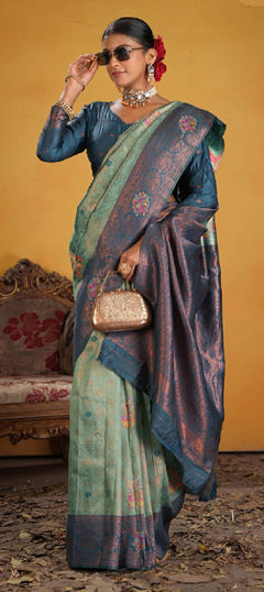 Green color Saree in Art Silk fabric with Weaving work