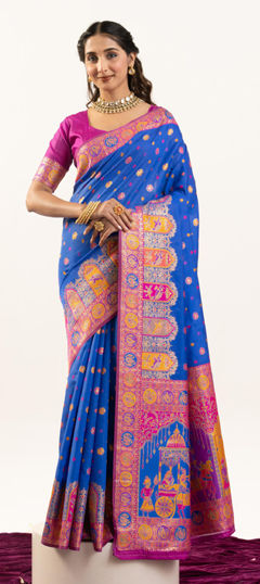 Blue color Saree in Banarasi Silk fabric with Weaving, Zari work