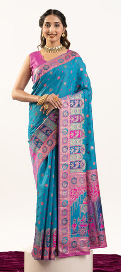 Blue color Saree in Banarasi Silk fabric with Weaving, Zari work