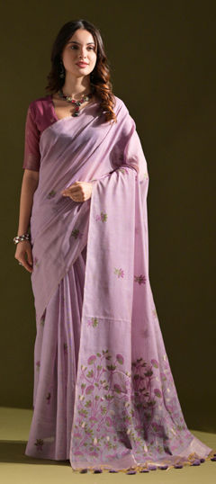 Purple and Violet color Saree in Cotton fabric with Weaving work
