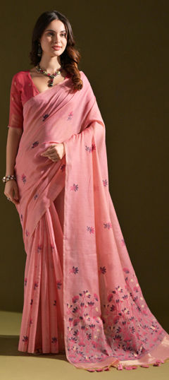 Pink and Majenta color Saree in Cotton fabric with Weaving work