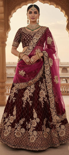 Purple and Violet color Lehenga in Velvet fabric with Embroidered, Thread, Zari work