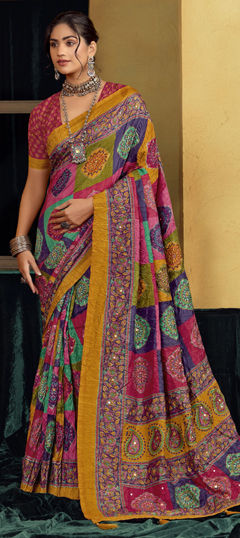Multicolor color Saree in Silk fabric with Embroidered, Printed, Sequence, Thread work