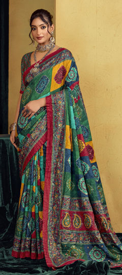 Multicolor color Saree in Silk fabric with Embroidered, Printed, Sequence, Thread work