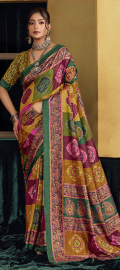 Multicolor color Saree in Silk fabric with Embroidered, Printed, Sequence, Thread work