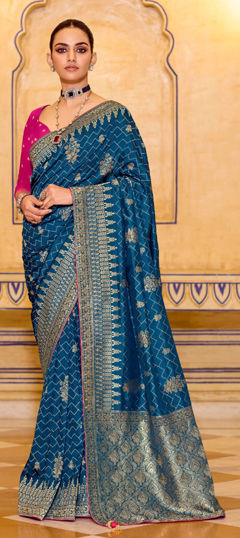 Blue color Saree in Silk fabric with Weaving work