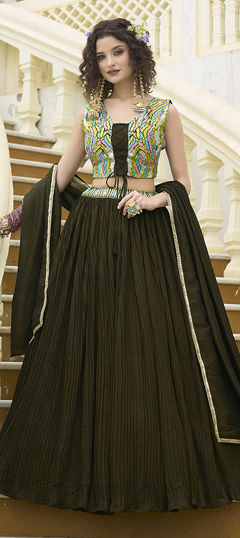 Green color Lehenga in Art Silk fabric with Thread work