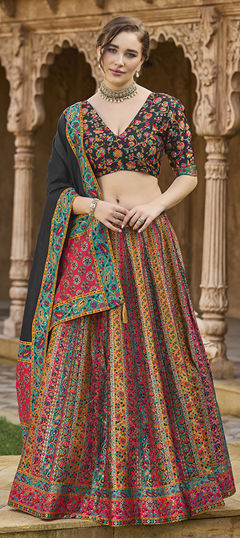 Multicolor color Lehenga in Jacquard fabric with Weaving work