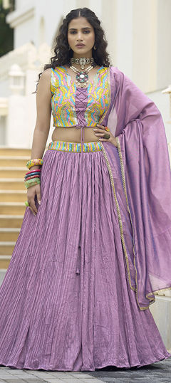 Purple and Violet color Lehenga in Art Silk fabric with Thread work