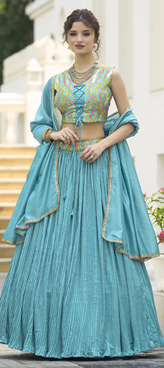 Blue color Lehenga in Art Silk fabric with Thread work