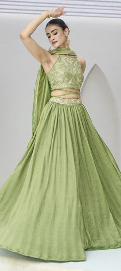 Green color Lehenga in Art Silk fabric with Sequence work