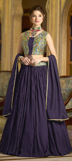 Pink and Majenta color Lehenga in Art Silk fabric with Thread work