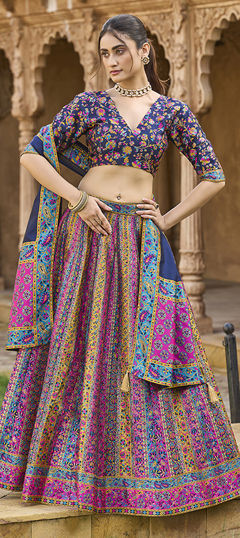 Multicolor color Lehenga in Jacquard fabric with Weaving work