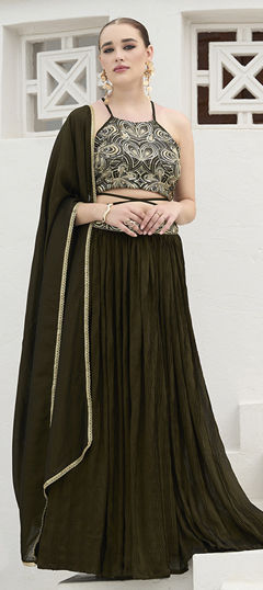 Green color Lehenga in Art Silk fabric with Sequence work