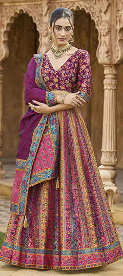 Multicolor color Lehenga in Jacquard fabric with Weaving work