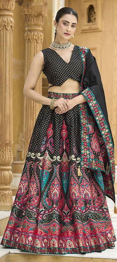 Black and Grey color Lehenga in Jacquard fabric with Weaving, Zari work