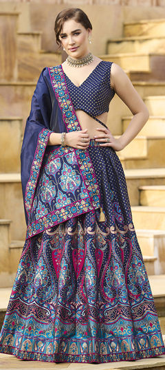 Blue color Lehenga in Jacquard fabric with Weaving, Zari work