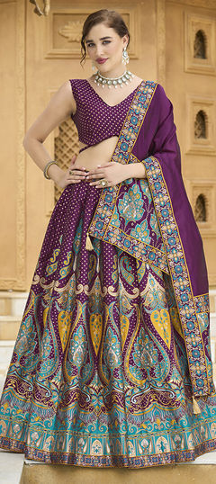Purple and Violet color Lehenga in Jacquard fabric with Weaving, Zari work