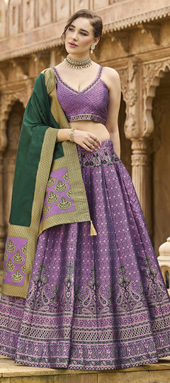 Purple and Violet color Lehenga in Jacquard fabric with Weaving, Zari work