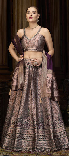 Pink and Majenta color Lehenga in Jacquard fabric with Weaving, Zari work