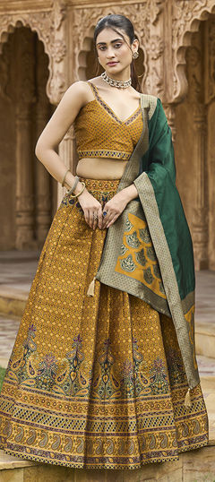 Yellow color Lehenga in Jacquard fabric with Weaving, Zari work