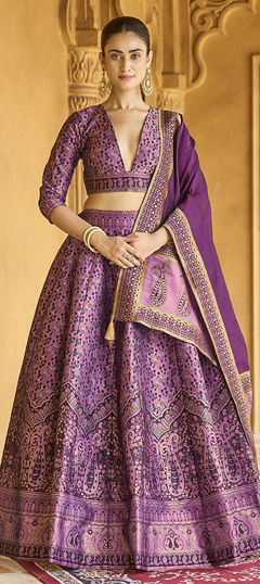 Purple and Violet color Lehenga in Jacquard fabric with Weaving, Zari work