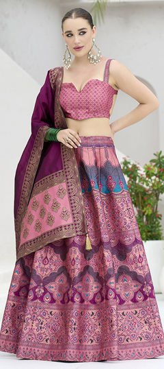 Pink and Majenta color Lehenga in Jacquard fabric with Weaving, Zari work