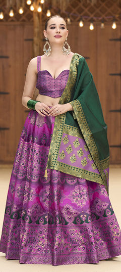 Purple and Violet color Lehenga in Jacquard fabric with Weaving, Zari work