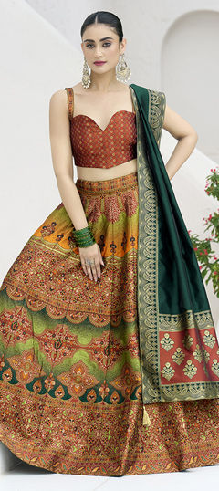 Orange color Lehenga in Jacquard fabric with Weaving, Zari work