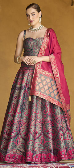 Multicolor color Lehenga in Jacquard fabric with Weaving, Zari work