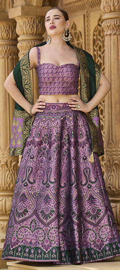 Purple and Violet color Lehenga in Jacquard fabric with Weaving, Zari work