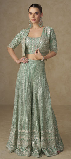 Green color Salwar Kameez in Georgette fabric with Embroidered, Sequence work